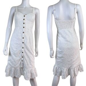 Helly Molly Adalusia Size S White Eyelet Ruffle Embroidered Cotton Midi Dress